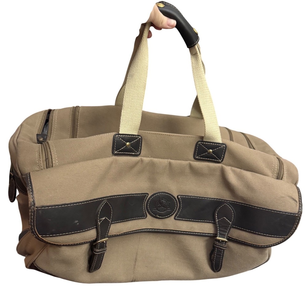 Vintage Eddie Bauer Ford‎ Canvas Leather Weekender Duffel Travel Bag Promo